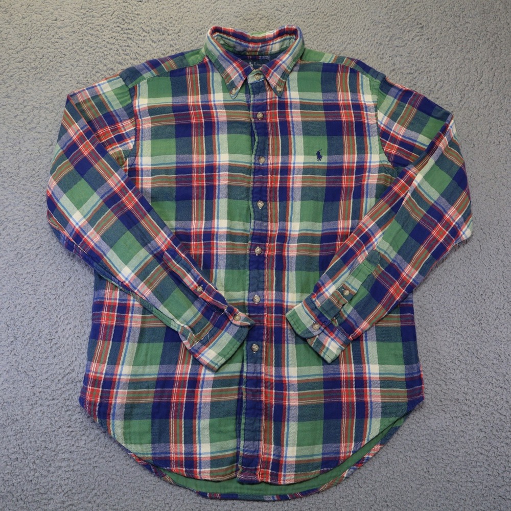 Polo Ralph Lauren Mens Large Classic Fit Plaid Flannel Button Down Shirt Green